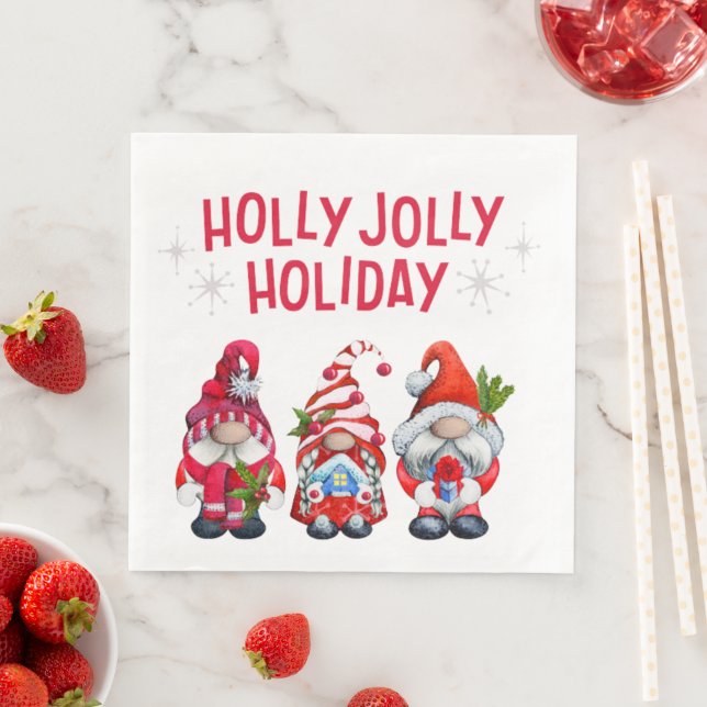 Serviette En Papier Holly Jolly Gnomes Holiday (En situation)
