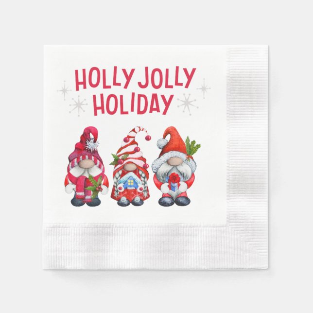 Serviette En Papier Holly Jolly Gnomes Noël fantastique (Devant)