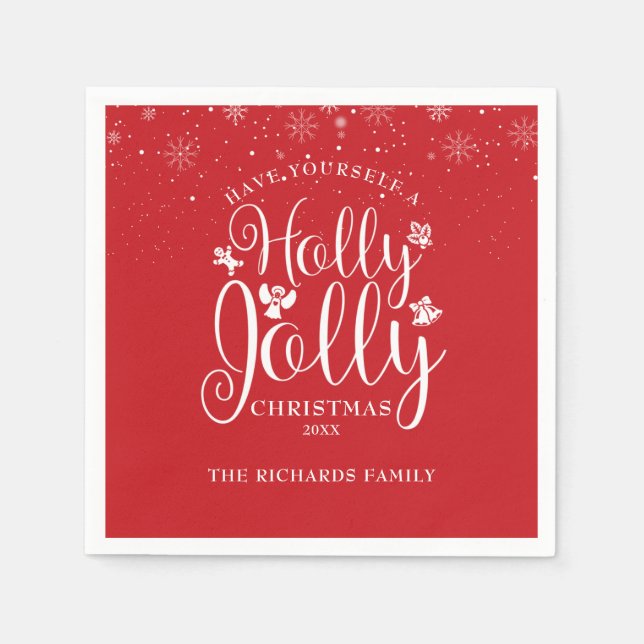 Serviette En Papier Holly Jolly Snowflakes Noël Famille (Devant)