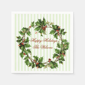 Serviette En Papier Holly Wreath Vintage Noël personnalisé