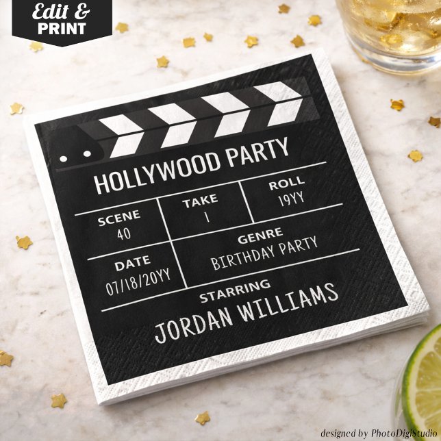 Serviette En Papier Hollywood Party Napkins, Movie Custom Birthday (Hollywood Party Napkins, Movie Custom Birthday Napkins)
