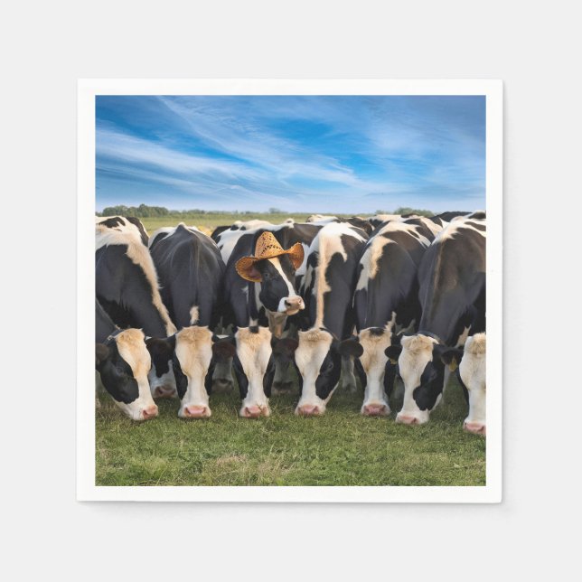 Serviette En Papier Holstein Cow porte un Casquette de cowboy (Devant)