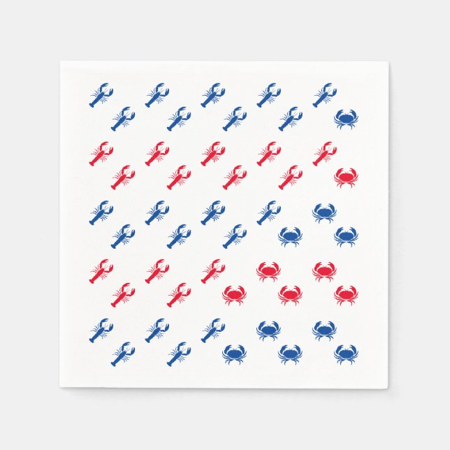 Serviette En Papier Homard blanc et bleu rouge et crabe patriotique (Devant)