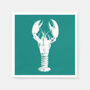 Serviette En Papier Homard blanc sur Turquoise / Turquoise