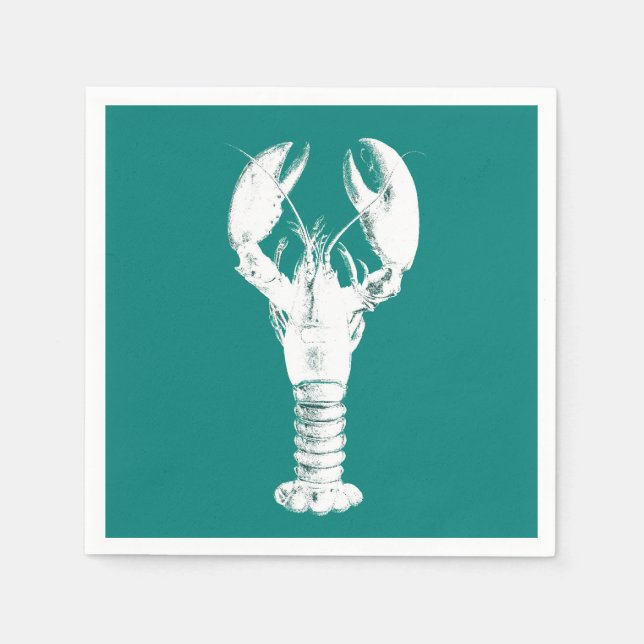 Serviette En Papier Homard blanc sur Turquoise / Turquoise (Devant)