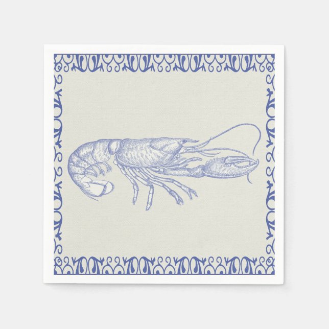 Serviette En Papier Homard bleu Beach Life sur crème (Devant)