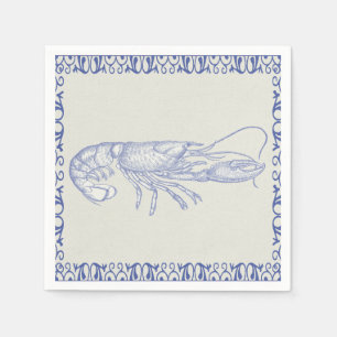 Serviette En Papier Homard bleu de la vie de plage sur la crème