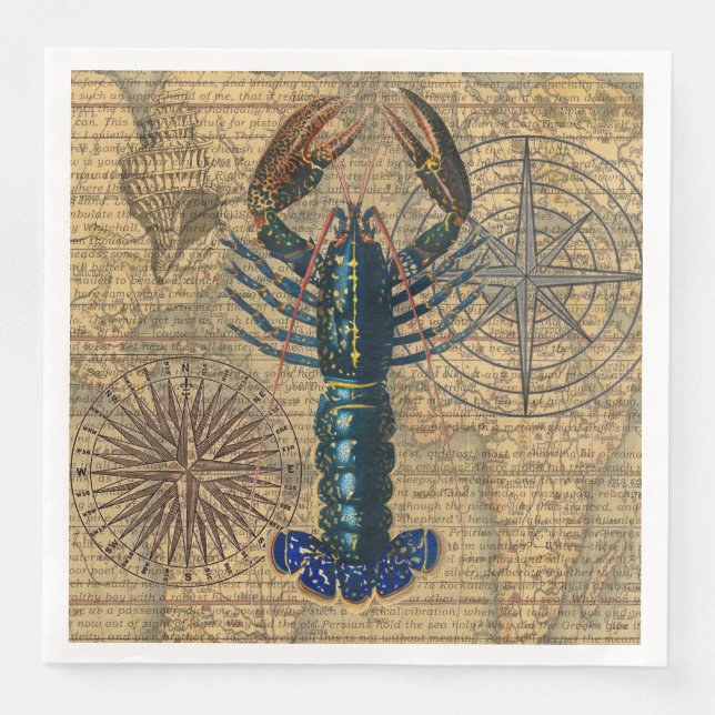 Serviette En Papier Homard Coquillages Fruits de mer Maine Classique O (Devant)