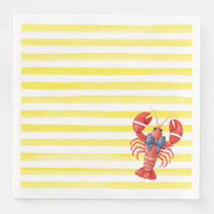Serviette En Papier Homard d'été avec nœud et rayures jaunes beurrées