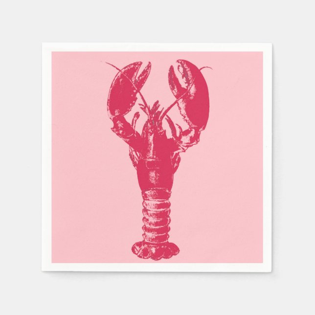Serviette En Papier Homard Fuchsia sur rose clair (Devant)