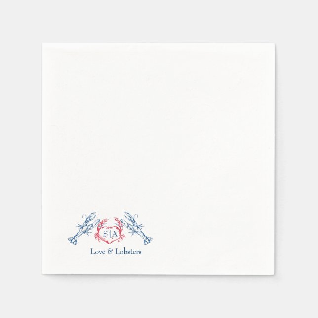Serviette En Papier Homard Monogramme nautique Script Marine Mariage (Devant)