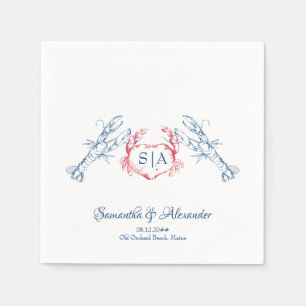 Serviette En Papier Homard Monogramme nautique Script Marine Mariage