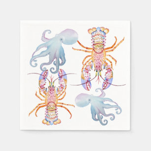 Serviette En Papier Homard rose et bleu
