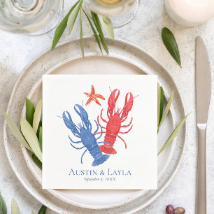 Serviette En Papier Homard rouge bleu nautique personnalisé