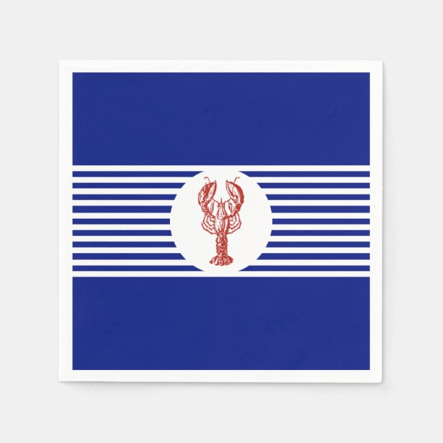 Serviette En Papier Homard rouge nautique et rayures (Devant)