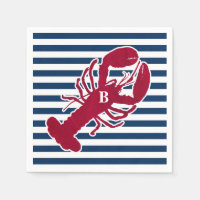 Homard rouge nautique Monogramme Bleu Bleu Blancs