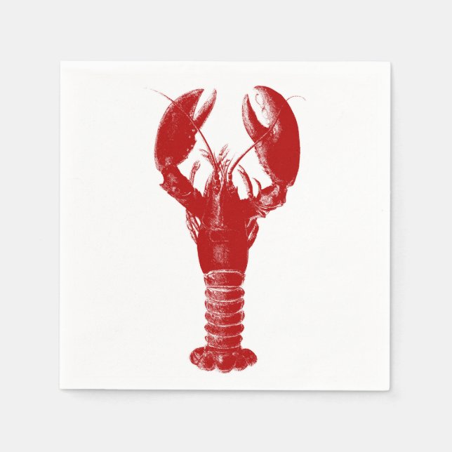 Serviette En Papier Homard rouge profond sur blanc (Devant)