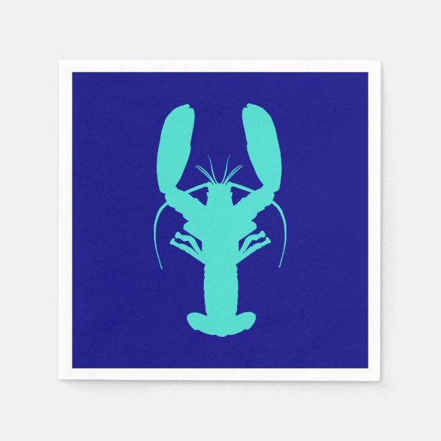 Serviette En Papier Homard Turquoise Sur Bleu Marine (Devant)