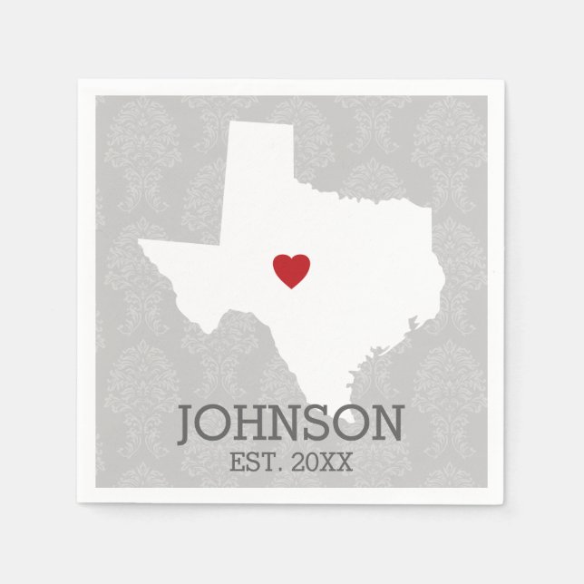 Serviette En Papier Home State Map Art - Custom Name Texas (Devant)