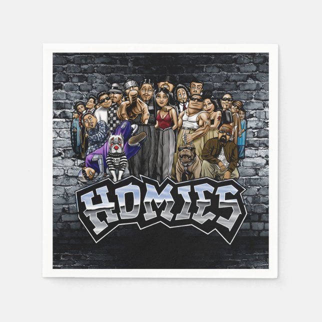 Serviette En Papier Homies Party Napkins, 90s Old School Party   (Devant)