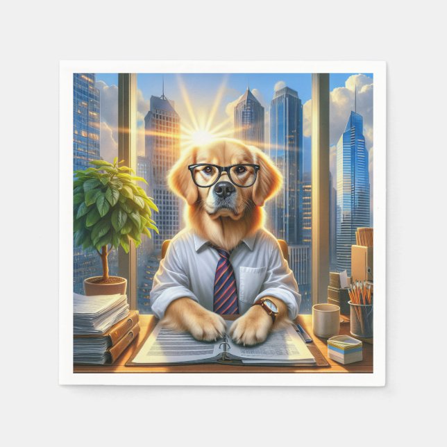 Serviette En Papier Homme d'affaires d'entreprise Golden Retriever (Devant)