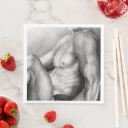 Serviette En Papier Homme Parfait Poitrine & Torse Dessin au Fusain d'