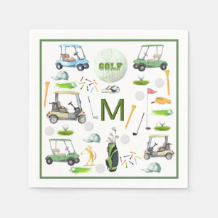 Serviette En Papier Hommes Anniversaire Retraite Golf Thème Monogramme