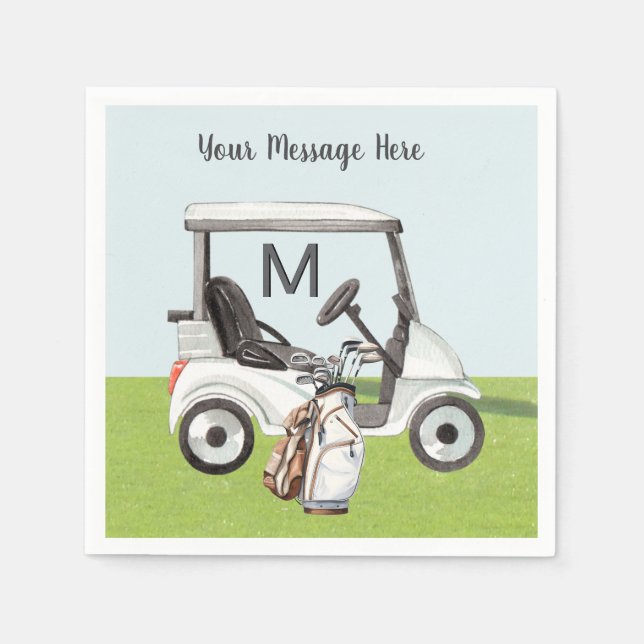 Serviette En Papier Hommes Anniversaire Retraite Golf Thème Monogramme (Devant)