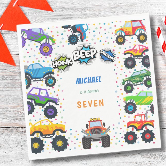 Serviette En Papier Honer beep vroom monstre camions garçon anniversai (Créateur téléchargé)