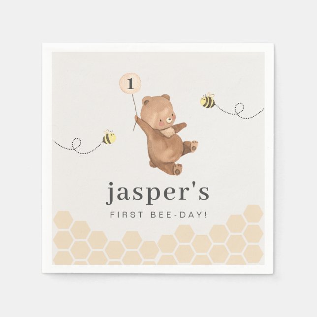 Serviette En Papier Honey Bear First Bee day (Devant)