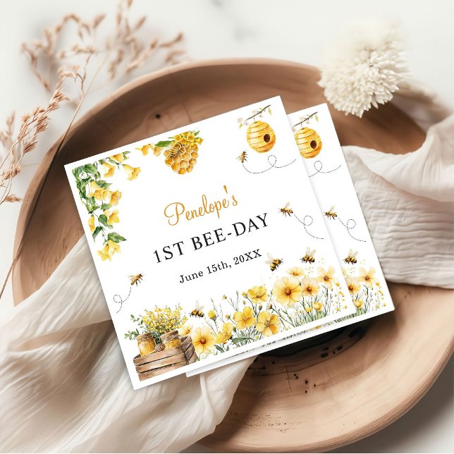 Serviette En Papier Honey Bee Flower Birthday Baby Shower (Créateur téléchargé)