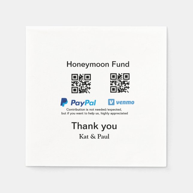 Serviette En Papier Honeymoon Fund PayPal Venmo QR code Merci (Devant)
