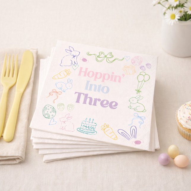 Serviette En Papier Hoppin’ Into Three Birthday Napkins – Bunny 3rd Bi (Créateur téléchargé)