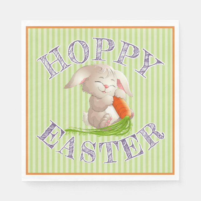 Serviette En Papier Hoppy Happy Bunny Stripes Motif de Pâques (Devant)