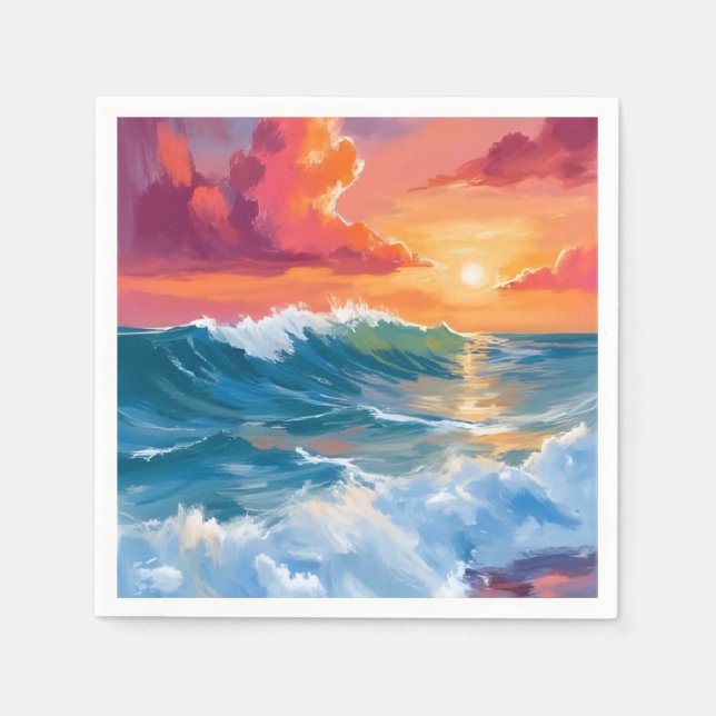Serviette En Papier Horizon de Lumière | Coucher de soleil aux vagues  (Devant)