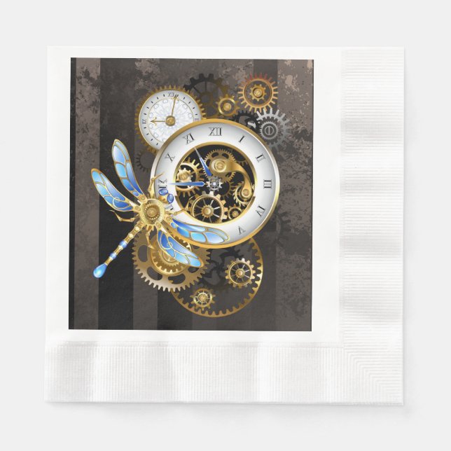 Serviette En Papier Horloge à vapeur avec libellule mécanique (Devant)