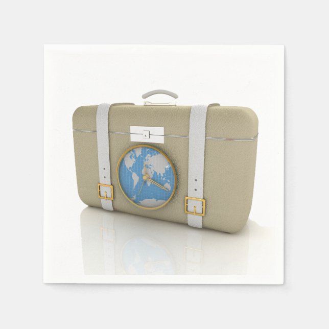 Serviette En Papier Horloge de valise de voyage vintage carte du monde (Devant)