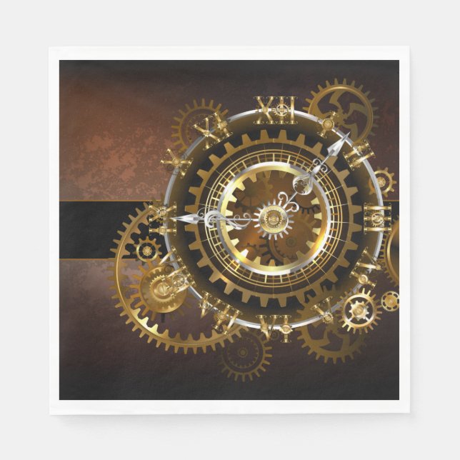Serviette En Papier Horloge Steampunk avec des engrenages anciens (Devant)