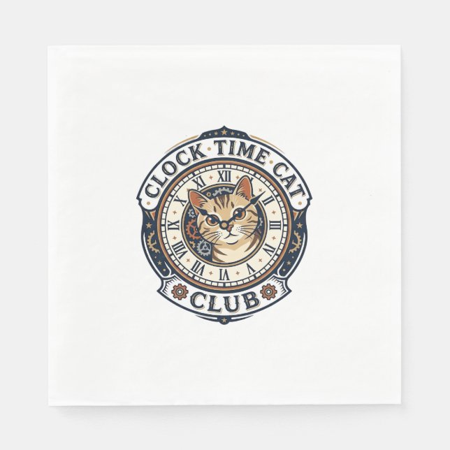 Serviette En Papier Horloge Temps Chat Chat Graphique Tee Art - Horlog (Devant)