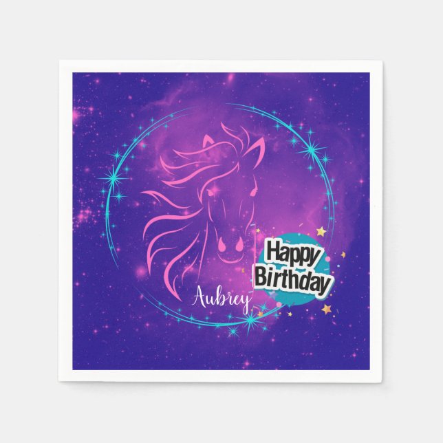 Serviette En Papier Horse Galaxy Joyeux anniversaire Personnalisé (Devant)