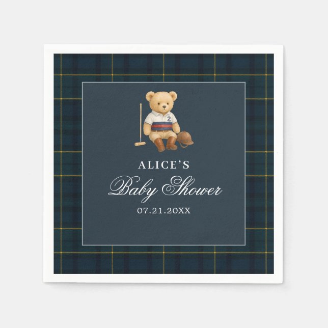 Serviette En Papier Horse Ours Marine Baby shower bleu (Devant)
