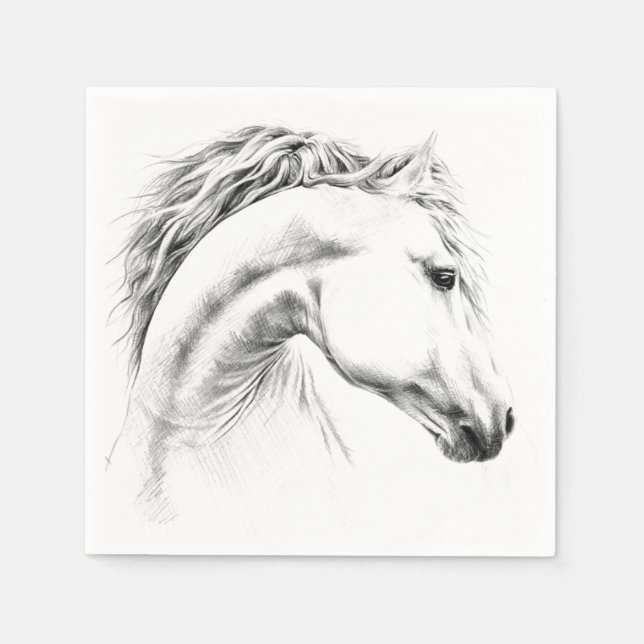 Serviette En Papier Horse portrait drawing equestrian art (Devant)