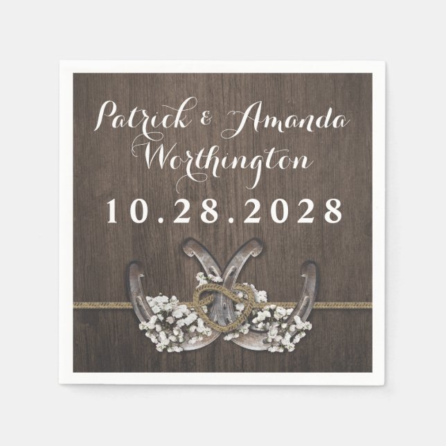 Serviette En Papier Horseshoe Bébé's Breath Rustic Mariage serviettes (Devant)