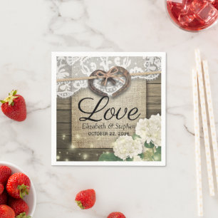Serviette En Papier Horseshot Heart Lace Hydrangea Wood Wedding shower