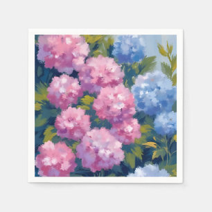 Serviette En Papier Hortensias d'été Fleurs côtières roses et bleues
