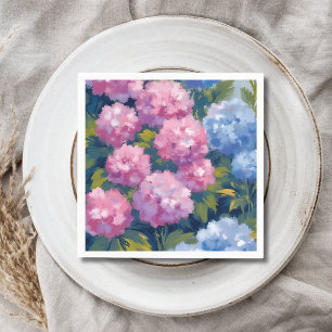 Serviette En Papier Hortensias d'été Fleurs côtières roses et bleues