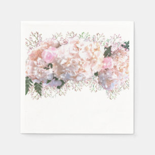Serviette En Papier Hortensias romantiques blancs roses, fleurs blanch