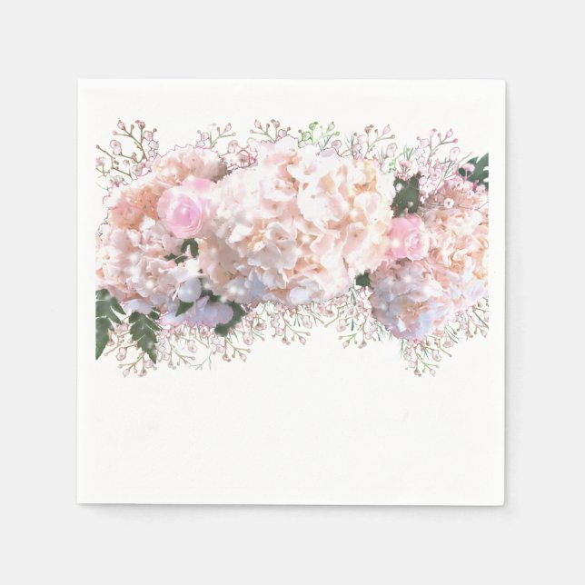 Serviette En Papier Hortensias romantiques blancs roses, fleurs blanch (Devant)