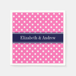 Serviette En Papier Hot Pink #2 Wht Polka Dots Navy Blue Name monogram