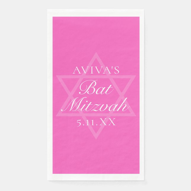 Serviette En Papier Hot Pink Bat Mitzvah Party Star of David Custom (Devant)